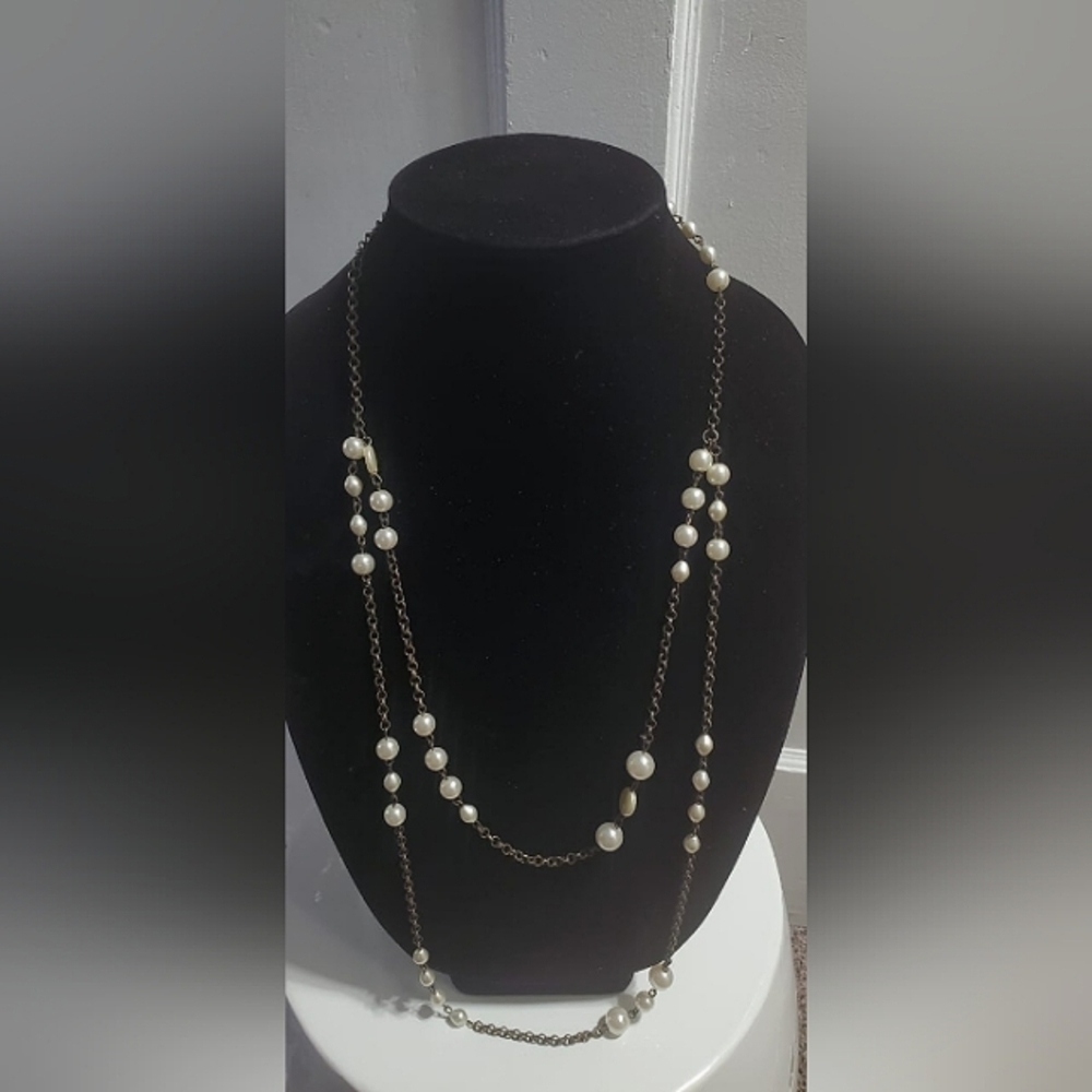 Double Layers Simulated Pearl Jewelry Long Necklace Womenclasicbeadnecklace🌴